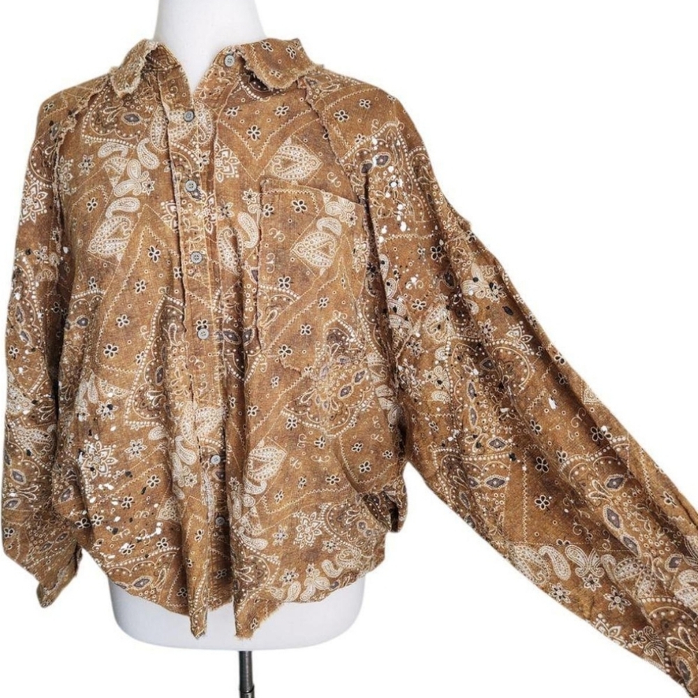 Oli And Hali Bandana Print Button Down Oversized Shirt
